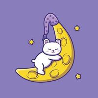 Cute cartoon bear sleeping on the moon in vector illustration