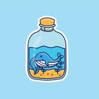 ballena de dibujos animados lindo en una ilustración de vector de botella