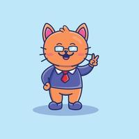 Cute cartoon cat with glasses and suit in vector illustration