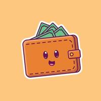 Cute cartoon wallet with money in vector illustration