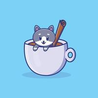 Cute cartoon cat in a cup in vector illustration