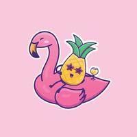 Cute cartoon inflatable flamingo with pineapple in vector