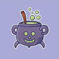 Cartoon cauldron with potion in vector illustration. Isolated object vector for Halloween. Flat cartoon style