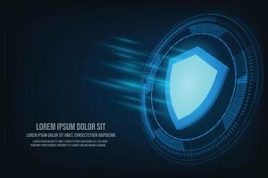 Vector blue shield with glowing effect. Security data concept. Technology on blue background.