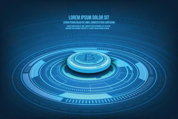 Vector cryptocurrency concept. Network data crypto security. Technology protection. Lock and dirduit board with blue light background.
