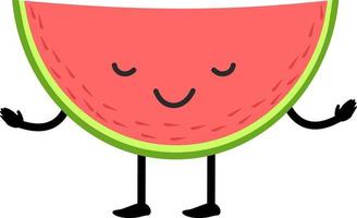 Cute cartoon watermelon slice character with funny face. Happy emoji summer vector