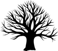 Tree without leaves silhouette. Oak tree silhouette. Oak without leaves. Winter tree. vector