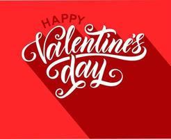 Happy Valentine's Day Lettering  with long shadow, isolated on red background. For holiday greeting card, poster, banner, logo, sales, promo. vector