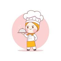 Cute Female Chef With Hijab Art Illlustration vector