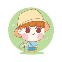 Cute Boy Catch Some Butterfly Art Illustration vector