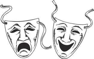 Sketch style drama or theater masks illustration in vector format suitable for web, print, or advertising use