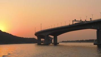 Hong Kong Zhuhai Macao bridge near Airport of Hong Kong, view from ferry boat video