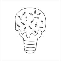 Vector illustration of ice cream in the style of a doodle.Hand-drawn sweet ice cream. Isolated on a white background