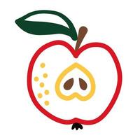 ícono vectorial de una manzana, una manzana transversal, comida vegetariana, resaltada en un fondo blanco vector