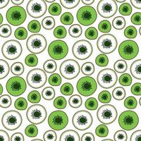 Vector seamless background with green kiwi slices on white. Use for fashion wear, t-shirt print, textile, surface design.