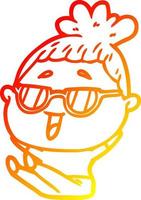 warm gradient line drawing cartoon happy woman wearing spectacles vector