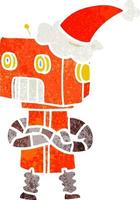 retro cartoon of a robot wearing santa hat vector