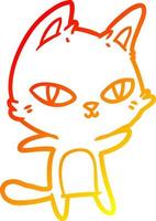 dibujo de línea de gradiente cálido gato de dibujos animados mirando fijamente vector