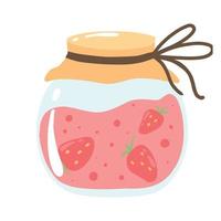 A jar of strawberry jam. Homemade jam with strawberries. Vector illustration.