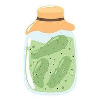 Pickles with cucumbers. Bank with canned cucumbers. Homemade pickles. Vector illustration.