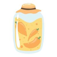 Pickles with peppers. A jar of canned peppers. Homemade pickles. Vector illustration.