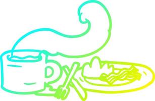 dibujo de línea de gradiente frío desayuno de café y tocino vector