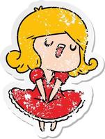 distressed sticker cartoon of a cute singing kawaii girl vector