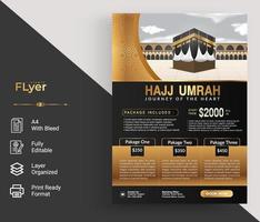 luxury Islamic flyer design with black and gold element for hajj or Umrah vector