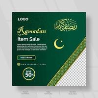 social media post design for ramadan item sale with green and gold color vector