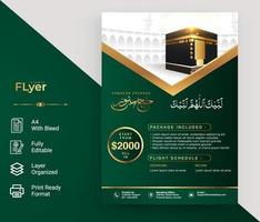 Flyer design for hajj Umrah with green and gold color vector