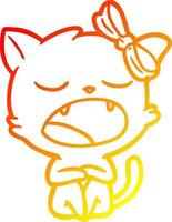 warm gradient line drawing cartoon yawning cat vector