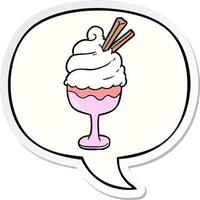 cartoon ice cream dessert and speech bubble sticker vector