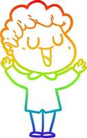 rainbow gradient line drawing laughing cartoon man vector