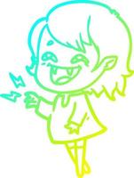 cold gradient line drawing cartoon laughing vampire girl vector