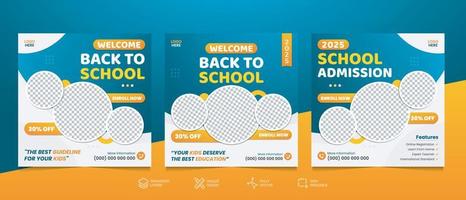 Diseño de banner de publicación en redes sociales de admisión a la escuela. conjunto de diseño de banner de publicación de redes sociales de regreso a la escuela.