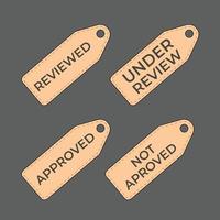 Reviewed, under review, approved, not approved tag with leather texture vector