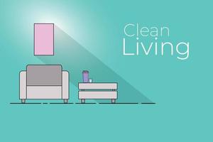Clean living room. Healthy lifestyle. Minimalist home decoration style vector