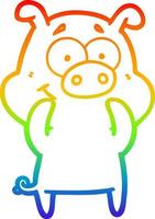 rainbow gradient line drawing happy cartoon pig vector