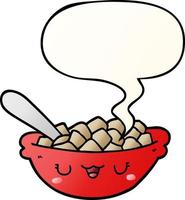 cute cartoon bowl of cereal and speech bubble in smooth gradient style vector