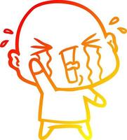 warm gradient line drawing cartoon crying bald man vector