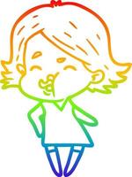 rainbow gradient line drawing cartoon girl pulling face vector