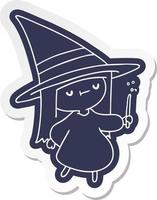 cartoon sticker of a cute kawaii witch girl vector