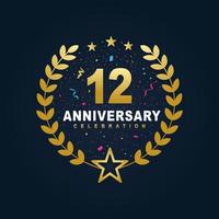 12 Anniversary celebration design, luxurious golden color 12 years Anniversary design. vector