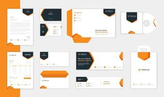 Modern Corporate Stationery design template with creative business card, letterhead, envelope and invoice vector
