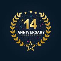 14 Anniversary celebration design, luxurious golden color 14 years Anniversary design. vector