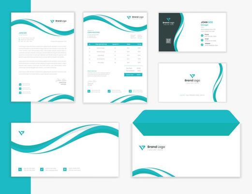 Green organic Stationery design template bundle with business card, letterhead, invoice and envelope