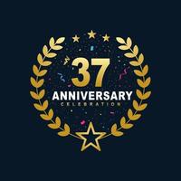 37 Anniversary celebration design, luxurious golden color 37 years Anniversary design. vector