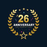 26 Anniversary celebration design, luxurious golden color 26 years Anniversary design. vector