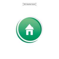 3D Home Icon Green Vector Illustration