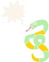 hissing cartoon snake and speech bubble in retro style vector